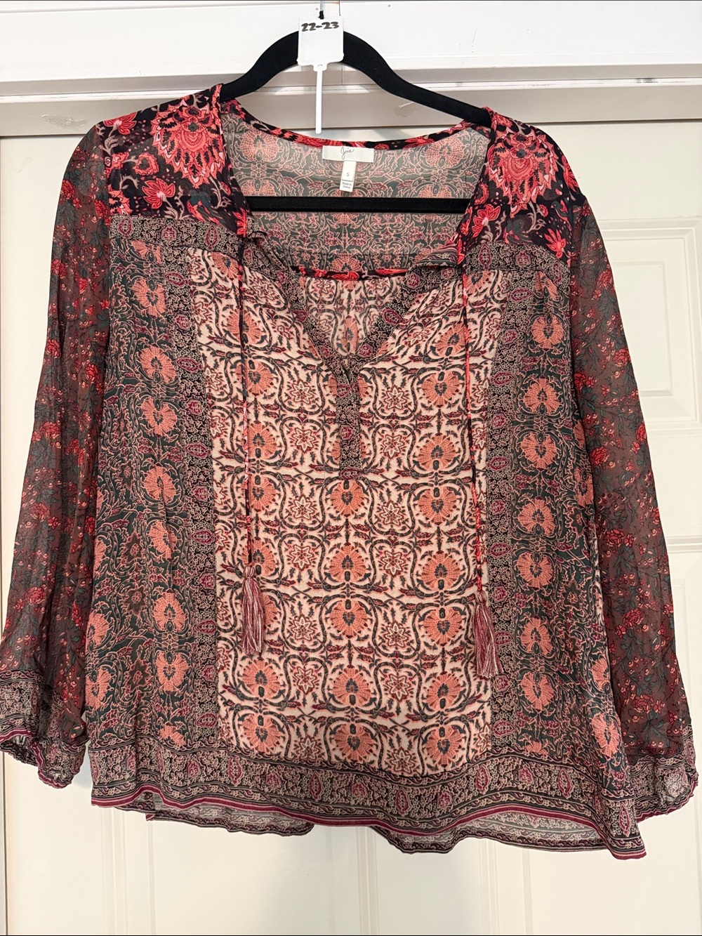 Joie Sheer Paisley Tassel Tunic in Coral and Black